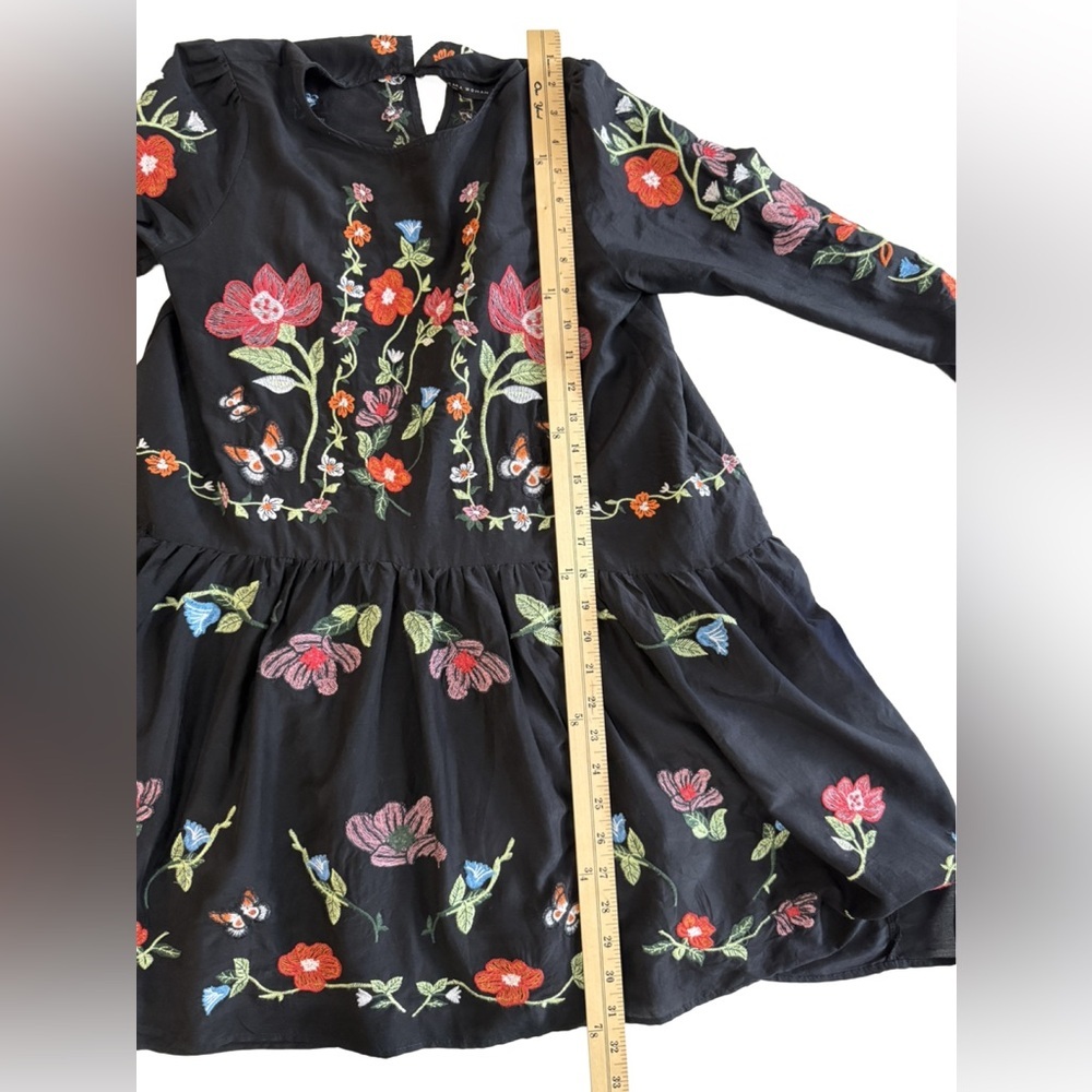 Zara Black Swing Dress with Orange and Green Embroidery XS - Picture 8 of 11